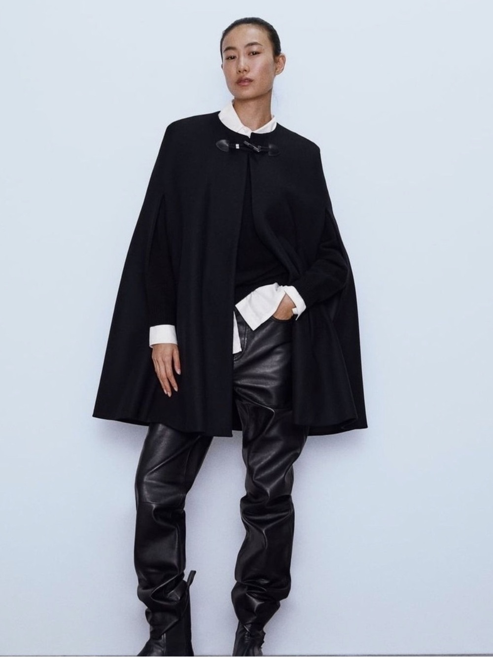 Zara Black Women's Cape Toggle Wool Poncho Coat Steampunk Minimalist Oversized